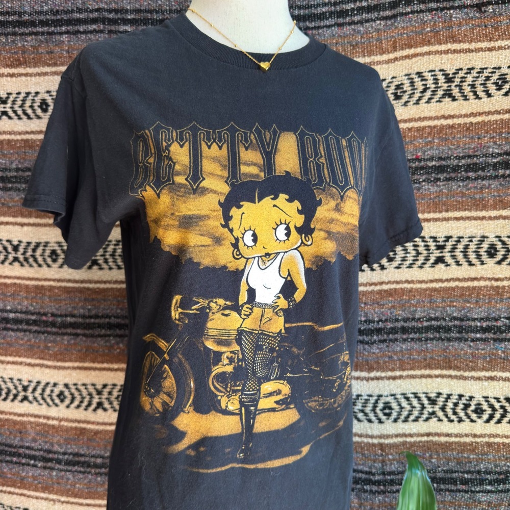 Betty Boop Motorcycle Biker Womens XS Black Graphic T-Shirt Brisco Brands